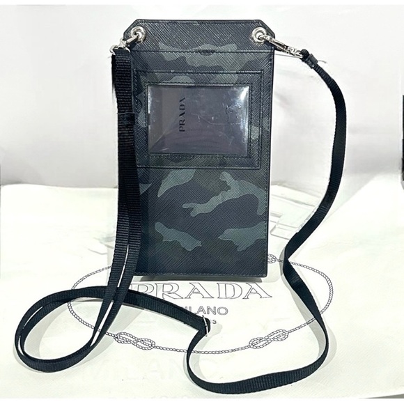 Prada Saffiano Leather Clutch Wristlet Phone Case with Lanyard Camouflage Print - Picture 7 of 15